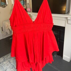 Red Mini Romper Dress